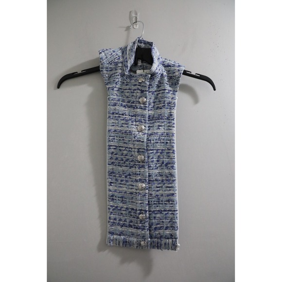 Veronica Beard Zetta Dickey Blue Tweed Sleeveless Collar Button Front